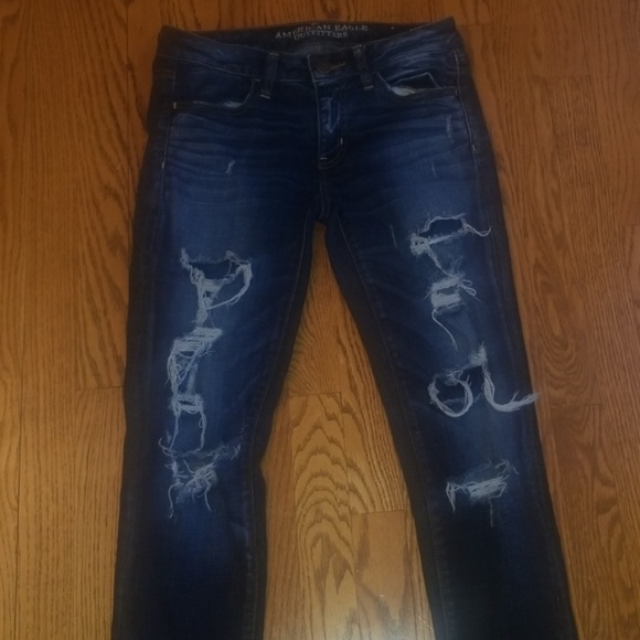 America Eagle dark wash ripped jeggings size 4 - Picture 2 of 5